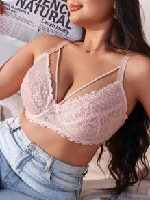 Lencería de talla grande de encaje floral con sujetador sin tirantes, 1 pieza