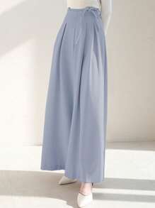 DAZY Women's Spring/Summer Solid Color Wide Leg Pants With Tie Ribbon,Back To School Clothes - Baby Blue - View 4