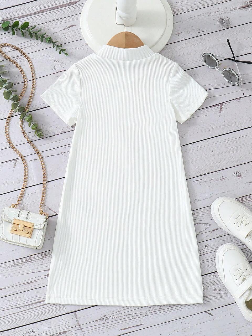 Young Girl Street Fashion Knitted Pit Fashion Badge Printed Front Zipper Dress Spring And Summer