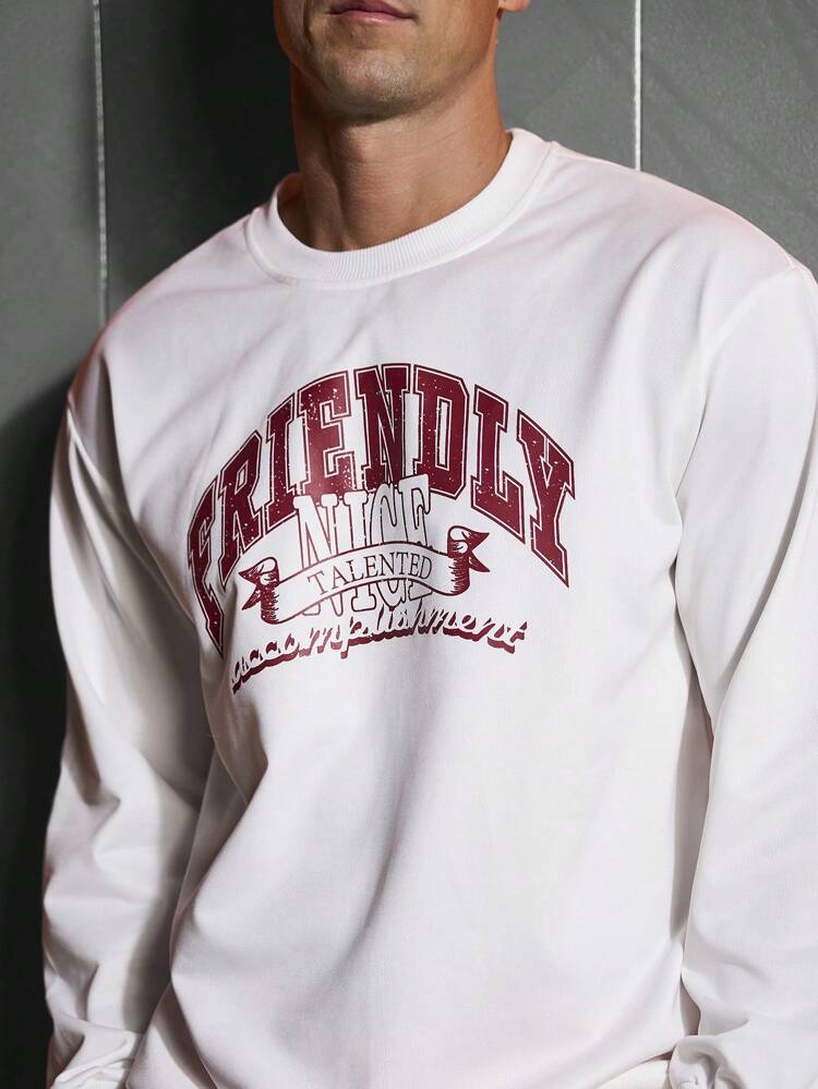 Boyfriend Style Men's Letter Printed Round Neck Sportswear Sweatshirt Boyfriend Style Men Sweatshirt