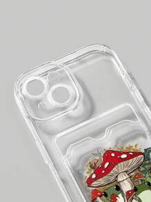 ROMWE Fairycore Funda transparente para teléfono con impresión de rana y seta, protección completa de la lente de la cámara, diseño único de inserción de tarjeta, compatible con iPhone