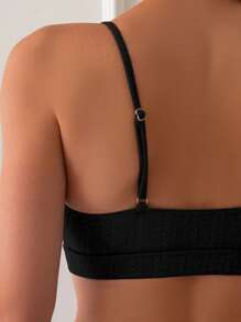 Swim Basics Top de bikini versátil de moda para playa de verano para mujeres con unicolor - Negro - Ver 4