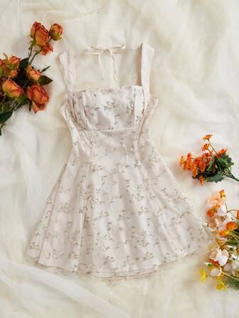 SHEIN Privé 夏季休閒a字刺繡連衣裙