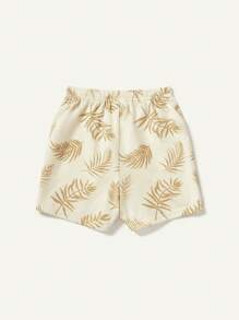 Cozy Pixies Baby Boy's Four Pieces Sports Style Set Including Leaf Pattern Round Neck Short Sleeve Top And Casual Shorts Matching Set