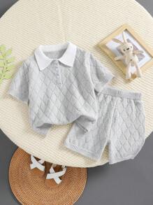 男孩POLO領短袖毛衣套裝