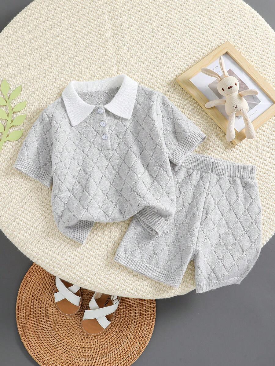 男孩POLO領短袖毛衣套裝