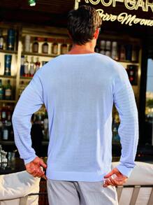 Manfinity Homme Men's Hollow Out V-Neck Sweater - Blue - View 2