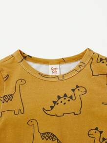 Cozy Pixies Baby Boy Cartoon Dinosaur Pattern Short Sleeve Color Block Round Neck Top 3pcs/Set