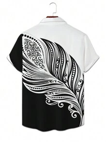 Nam Khối màu Áo sơ mi Với Mặt trước Nút Và Vòng cổ - màu đen - Xem 2