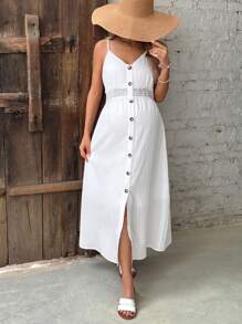 SHEIN Váy ren chắp vá thời trang mùa hè cho bà bầu dây mảnh - trắng - Xem 3