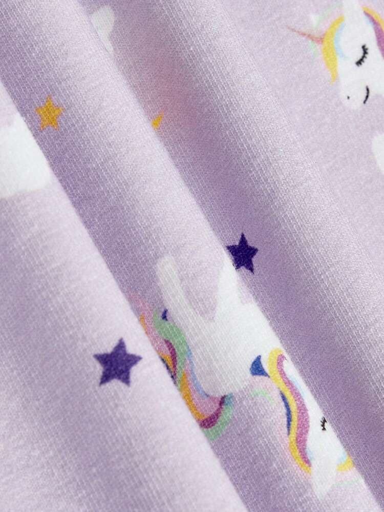 Baby Girl Colorful Unicorn Round Neck Sleeveless Top With Ruffle Hem And Headband 2pcs/Set