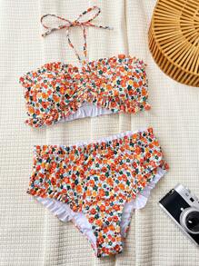 Swim Mod Summer Beach Random Printed Floral Strapless Bikini Set, Bikini Set With Separated Bottoms - Multicolor - View 4