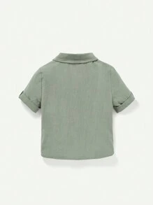 Cozy Pixies Baby Boy Soft Solid Color Casual Short Sleeve Shirt 2pcs/Set