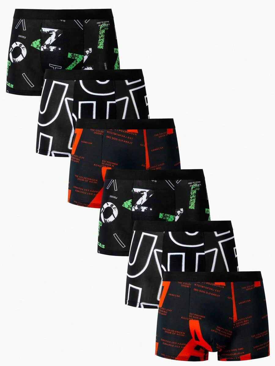 Men's Contrast Color Letter Print Boxer Briefs (6pcs/Set) - Multicolor - View 1