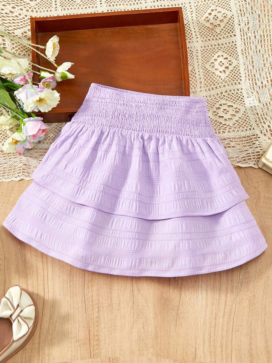 SHEIN Falda de línea A elegante y de moda para niña preadolescente en color morado, diseño sencillo con cintura alta y tejido suave y transpirable - Morado - Ver 1