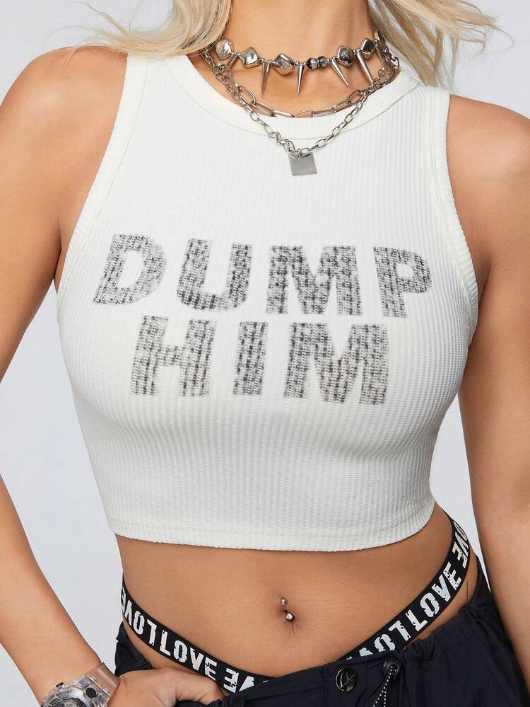 Women's Y2k Letter Print Tight Cropped Tank Top