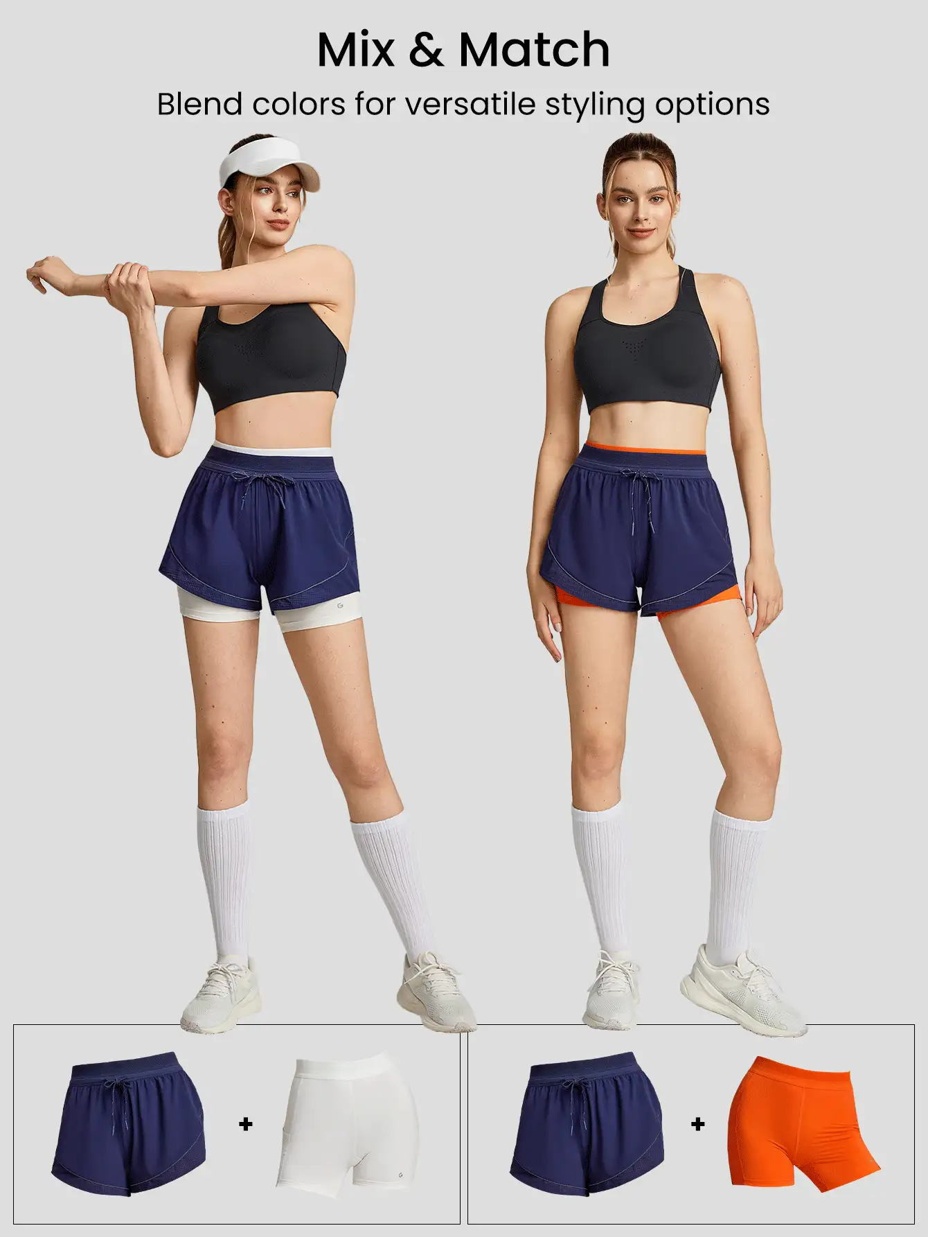 GLOWMODE Nhanh khô 2 trong 1 Quần đùi chạy bộ Thoáng khí Phản chiếu Có thể tháo rời Nhiều lớp Quần short Ảnh hưởng lơn Tập thể dục Phòng thể dục Mùa hè - Màu xanh hải quân - Xem 2