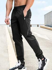 Manfinity Sport Corelite Men Drawstring Waist Zip Pocket Sports Trousers - Black - View 3
