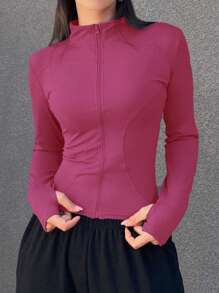 DAZY Chaqueta de manga larga sólida para mujer, ajuste delgado, minimalista ideal para primavera y verano - Rosa Fucsia - Ver 3