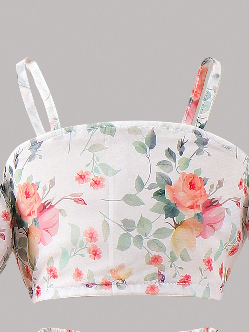Young Girl Fashionable And Elegant Floral Print Sweet Vacation Off-The-Shoulder Top With Ruffled Hem Skirt Two-Piece Set