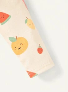 Cozy Pixies Conjunto De Pijama Ajustado Para Bebés Niñas Con Estampado De Frutas, Camiseta De Manga Corta Con Cuello Redondo Y Pantalones, 3 Piezas