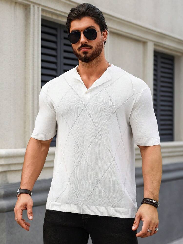 Men'S Diamond Pattern Short Sleeve Knitwear