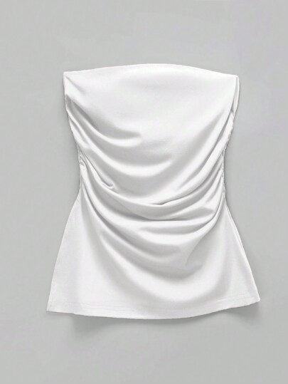 SHEIN EZwear Top Sin Tirantes De Diseño Plegado Simple Y Color Sólido Para Mujer