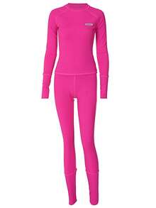 2pcs Women's Letter Pattern Raglan Sleeve Slim Fit T-Shirt And Leggings Set - Hot Pink - View 6