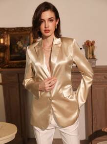 GENKIRA 女式反光純色西裝外套 - 杏色 - 查看 1