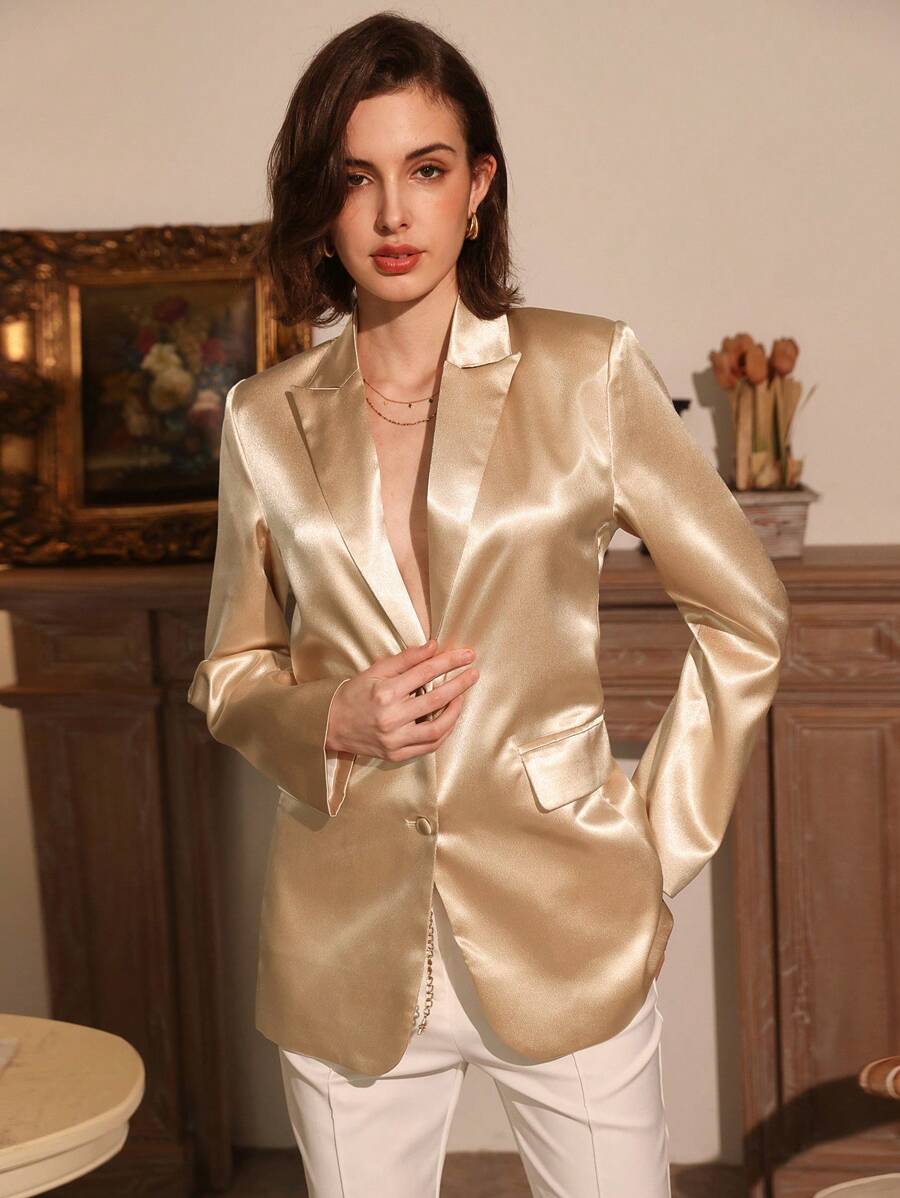 GENKIRA 女式反光純色西裝外套 - 杏色 - 查看 1