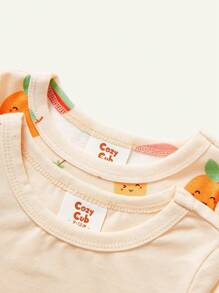 Cozy Pixies Conjunto De Pijama Ajustado Para Bebés Niñas Con Estampado De Frutas, Camiseta De Manga Corta Con Cuello Redondo Y Pantalones, 3 Piezas