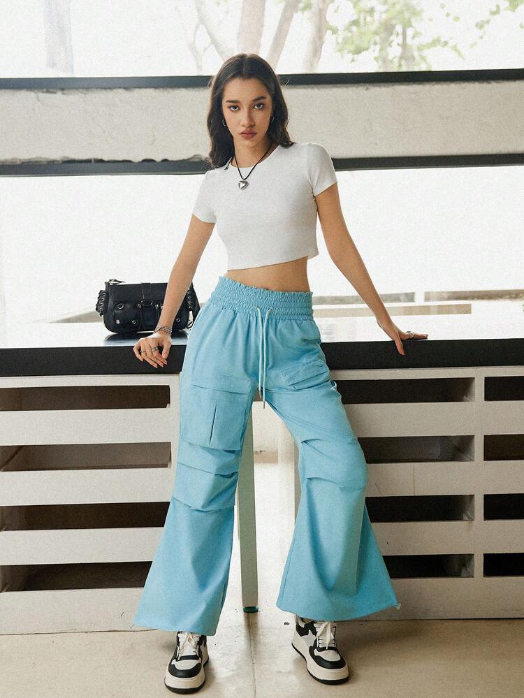 Women's Solid Color Simple Drawstring Long Pants With Pockets For Daily Wear Fall Cloth For Women