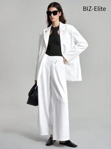 SHEIN BIZwear 夏季休閒細身削空前開衫背心 - 黑色 - 查看 3