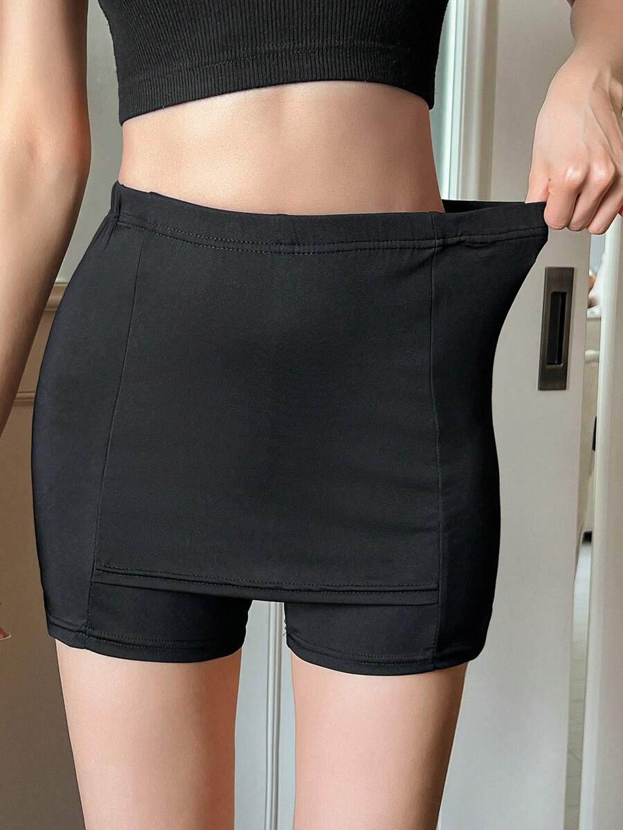 DAZY Shorts de seguridad elásticos de cintura negros contra rozaduras para mujeres, ideales para superposición