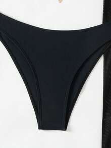 SHEIN Swim Conjunto De Tres Piezas De Traje De Baño De Color Sólido - Negro - Ver 7