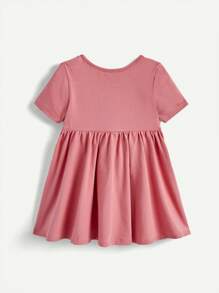 Cozy Pixies Vestido de línea A para bebé niña con manga corta y dibujos animados en el estampado, con banda elástica en la cintura, conjunto de 2 piezas