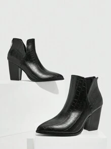 Styleloop 女士时尚鳄鱼纹黑色踝靴，设计优雅，适合夏季度假鞋，夏季促销，波西米亚风复古乡村风法式鞋，万圣节 - 黑色 - 查看 5