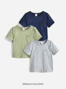 Cozy Pixies Baby Boy's 3pcs Knitted Soft Decorative Pocket Round Neck Short Sleeve Sweater Set