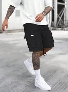 Manfinity LEGND 纯色直筒短裤，有口袋 - 黑色 - 查看 1