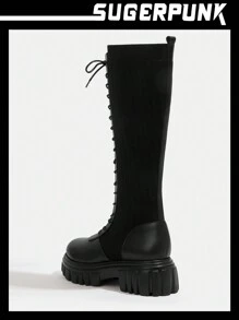Sugerpunk Botas calcetín con plataforma y cordones delanteros para vacaciones de verano en oferta para Navidad y Año Nuevo