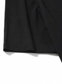 ROMWE MEN Street Life 男式夏季休闲图案短袖T恤，学校风，2000年代风格 - 黑色 - 查看 6