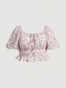 SHEIN MOD 大尺碼花朵夏季襯衫 - 淺粉色 - 查看 1