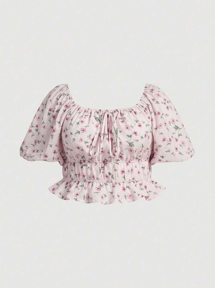 SHEIN MOD Kích thước lớn Hoa Mùa hè Áo cánh - Màu Hồng baby - Xem 1