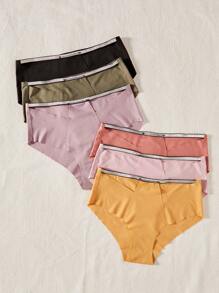 6pcs/Set Metal Sheen Weaved Seamless Triangle Panties - Multicolor - View 5