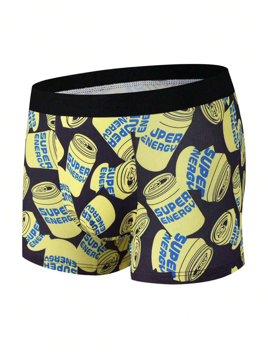 Men's Stylish Comfortable Boxer Briefs With Soda Can Print Pattern - Black - View 1
