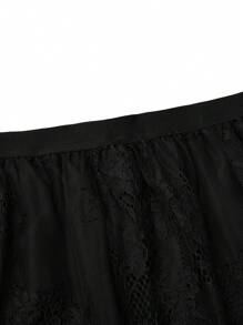SHEIN Holidaya Plus Size Lace Spliced Elastic Waist Skirt Maxi Women Outfit - Black - View 3