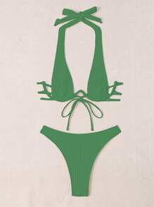 Swim SXY Summer Beach Women Fashionable Underwire Micro Separated Bikini Set - Green - View 3