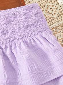 SHEIN Falda de línea A elegante y de moda para niña preadolescente en color morado, diseño sencillo con cintura alta y tejido suave y transpirable - Morado - Ver 3