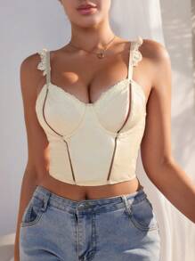 SHEIN Quý cô Đúng mốt Toàn trận Ren Vá lại Bras - Màu be - Xem 5