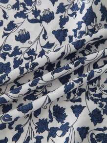 EMERY ROSE Women's Plus Size Floral Print Tie Front Collared Shirt Fall Cloth For Women - Navy Blue - View 6